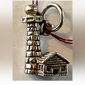 Vintage 925 Sterling Silver Nautical Lighthouse Charm Pendant Brick Stone Style